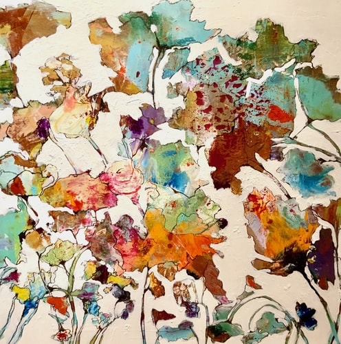 Abstract Floral mixed media painting by Melanie Ferguson