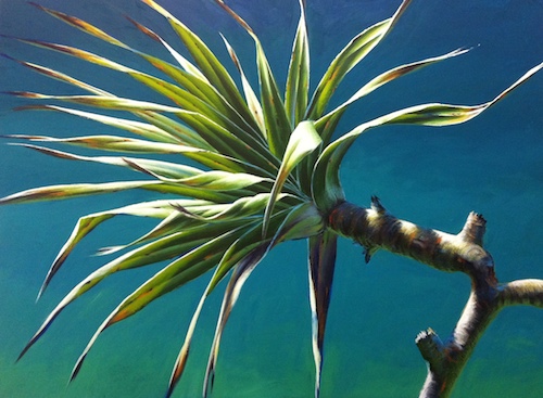 painting of a palm branch against the sky by Mark Waller
