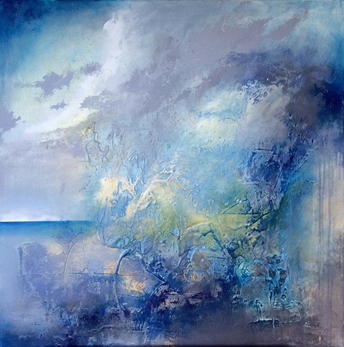 Abstract painting of a storm over Stanley Park by Stephanie Aarons