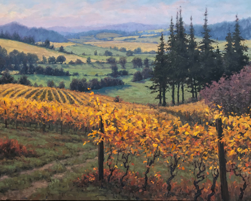 Oil landscape painting of Oregon vineyards by Michael Orwick