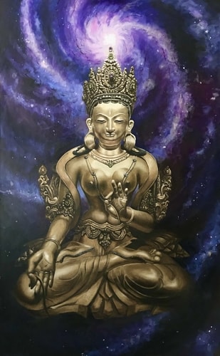 Oil painting of a goddess statue by Edi Matsomoto
