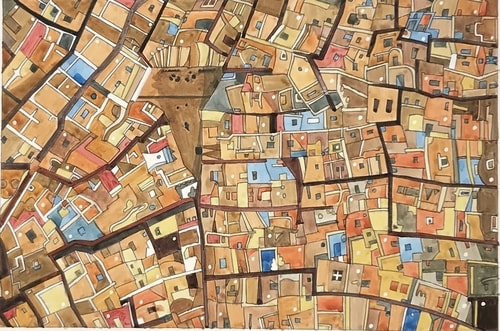Mixed media aerial view of Ghardaia by Whitney Sanford