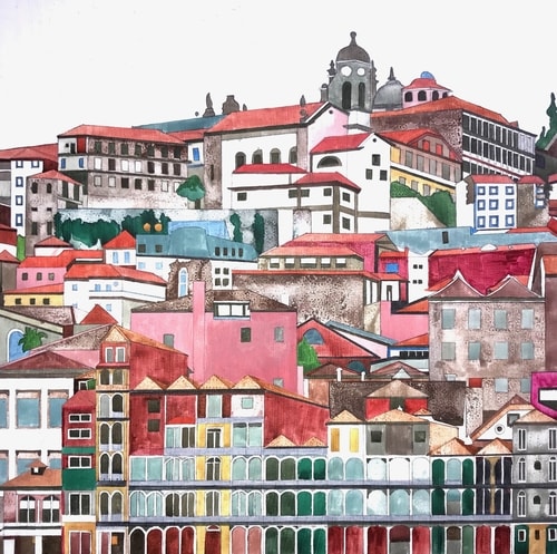 Mixed media image of Porto by Whitney Sanford