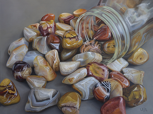 oil painting of agates in a jar by Lara Restelli