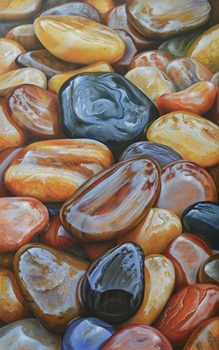 oil painting of amber rocks by Lara Restelli