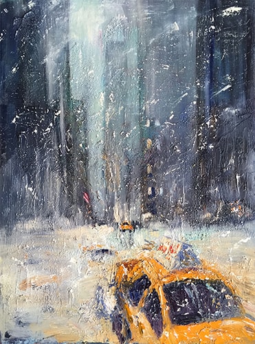 Painting of a blizzard in the city by Nataliya Gurshman