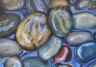 oil painting of blue river stones by Lara Restelli