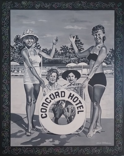 black and white painting of the concord girls by Elise Pittelman
