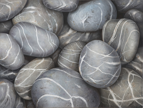 oil painting of grey stones by Lara Restelli