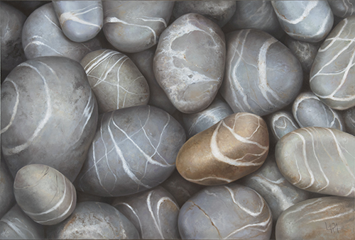 oil painting of grey polished stones by Lara Restelli