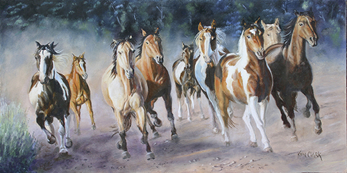 oil painting of a herd of horses by Ken Clark