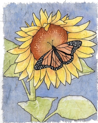 batik of a sunflower by Lynn Barber