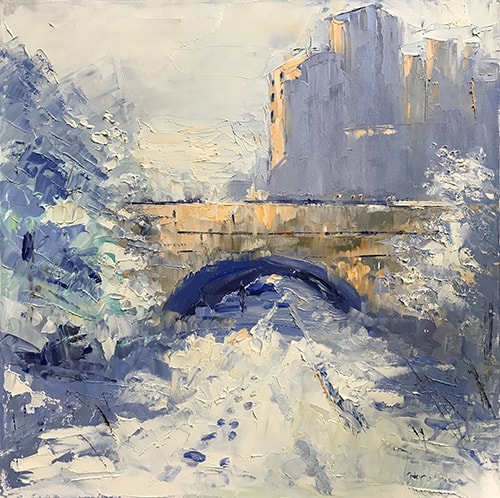 abstract cityscape of a bridge in winter by Nataliya Gurshman