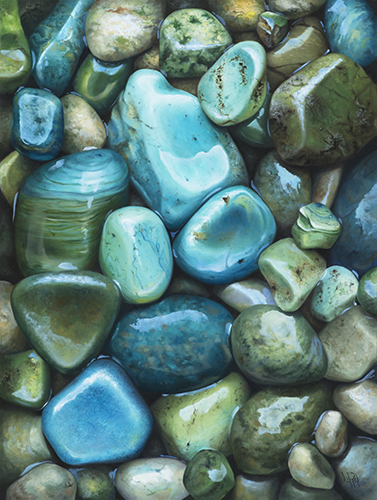 oil painting of tourquoise stones by Lara Restelli