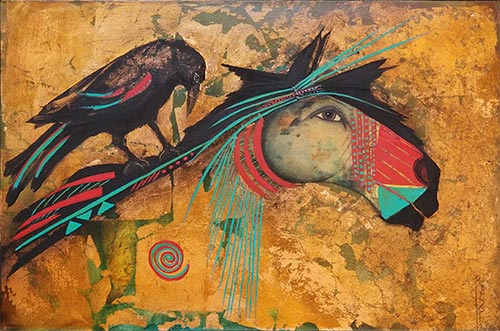 abstract painting of a horse and raven by Pegi Smith