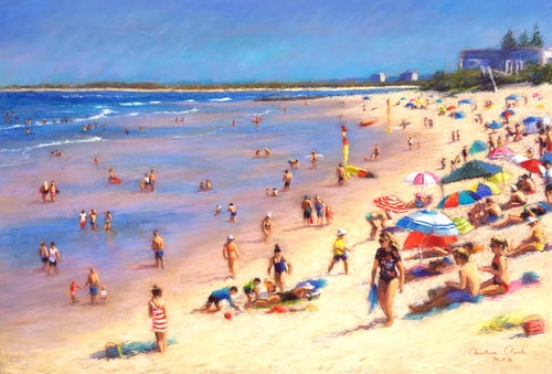 pastel of Kings Beach in Caloundra, Australia by Christine Clark