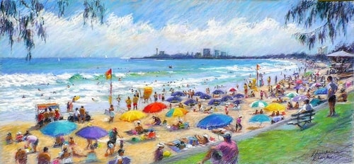 pastel of the beach at Mooloolaba, Austrailia by Christine Clark