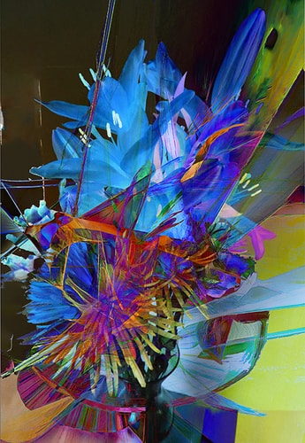 abstract digital image of blue flowers by Jim Chaput