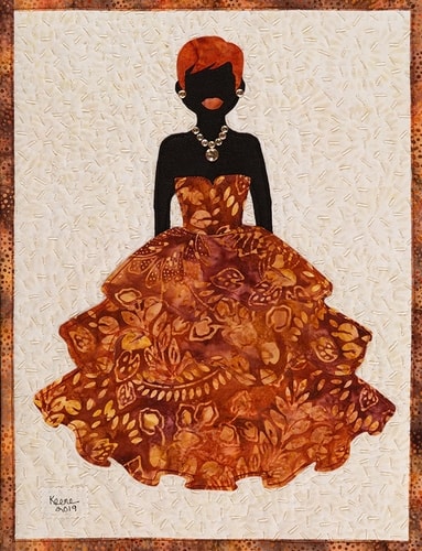 fabric collage of an African-American debutante by Linda Keene