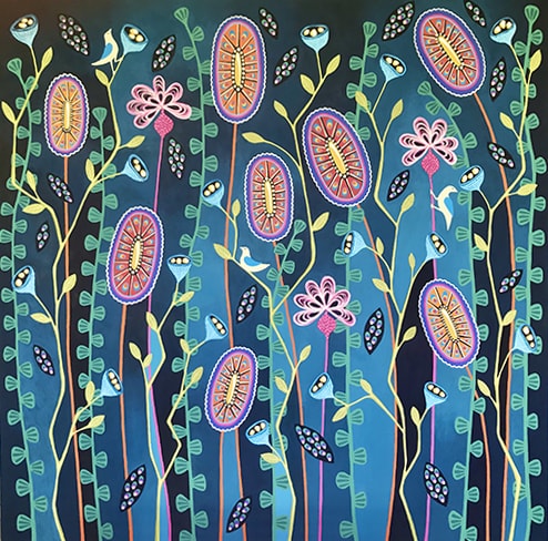 stylized painting of flower blooms by Lisa Frances Judd