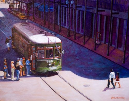 painting of a streetcar in New Orleans by William Crowell