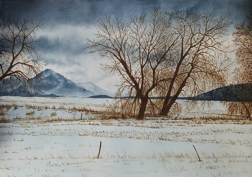 watercolor of a winter landscape by Gayle Isabelle Ford