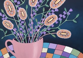 stylized painting of a cup with flowers by Lisa Frances Judd