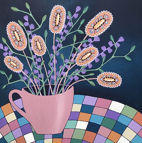 stylized painting of a cup with flowers by Lisa Frances Judd