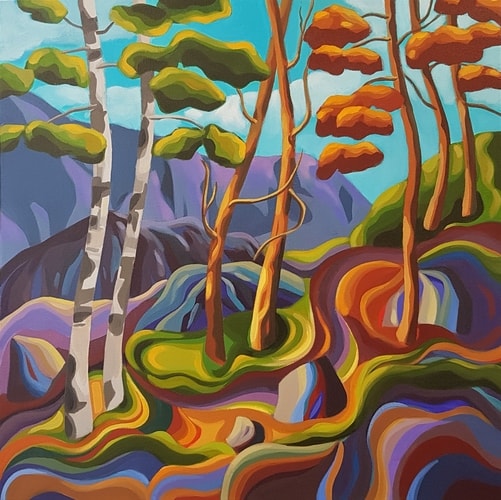 stylized landscape painting by Jodie Blaney