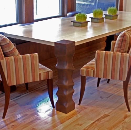 maple dining room table with carved poplar legs by Andrea Wendel