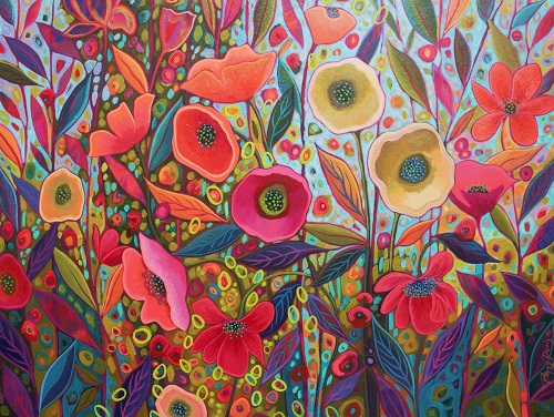 mixed media floral painting by Peggy Davis