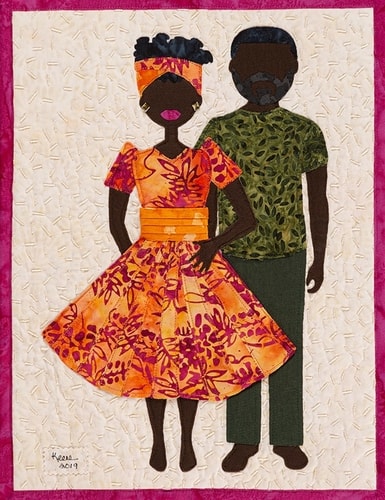 fabric collage of an African-American couple on their first date by Linda Keene