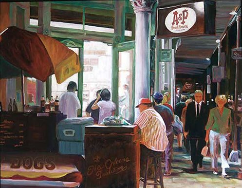 painting featuring a New Orleans French Quarter grocery by William Crowell