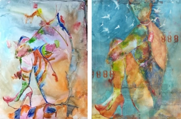 abstract watercolors of a woman sitting by Magali Lenarczak