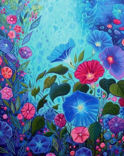 painting of morning glorys by Peggy Davis