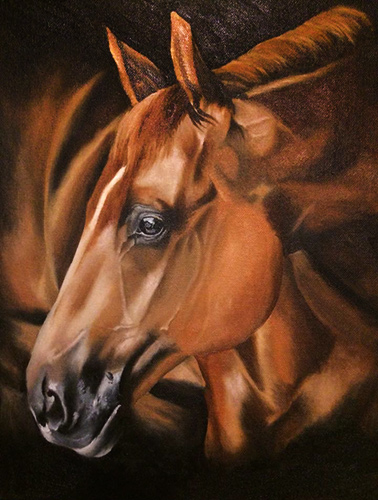 painted portrait of two horses by Isobel Hamilton