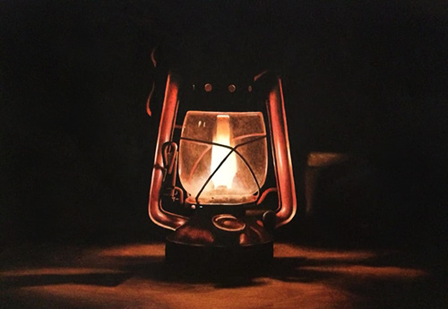 night time painting with an oil lamp by Isobel Hamilton