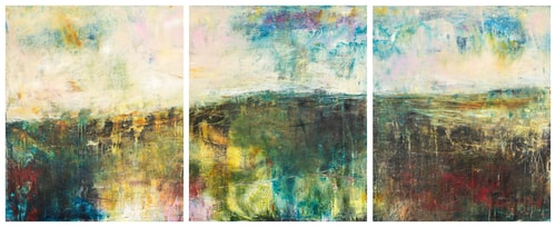 abstract mixed media landscape triptych painting by Éadaoin Glynn
