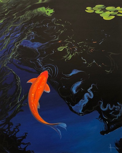 painting of a koi in a pond by Hunter Jay