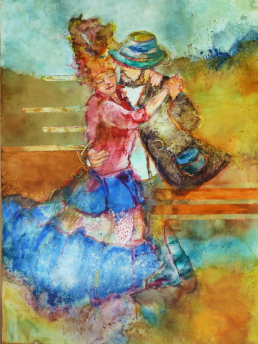 abstract watercolor of a couple dancing by Magali Lenarczak