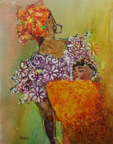 abstract watercolor of an African mother and child by Magali Lenarczak