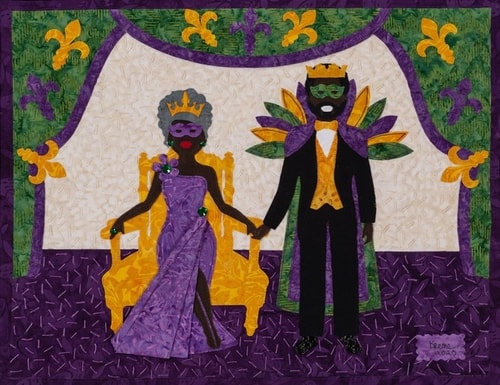 fabric collage of an African-American Mardi Gras king and queen by Linda Keene