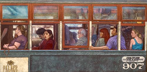 painting of the commute in New Orleans on a streetcar by William Crowell
