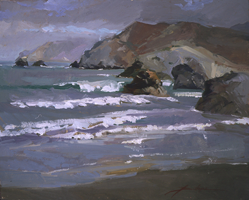 painting of morning fog at Shark Harbor by Betty Jean Billups