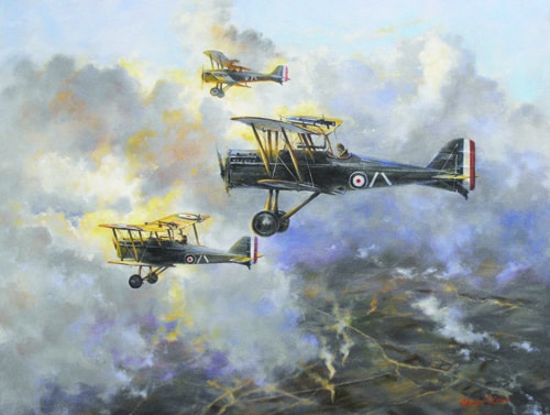 oil painting of planes over the Somme by Wesley Lowe