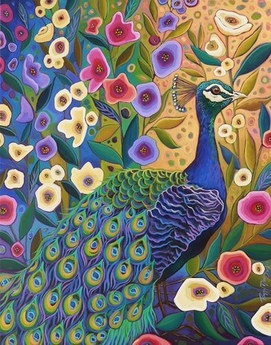 painting of a peacock by Peggy Davis