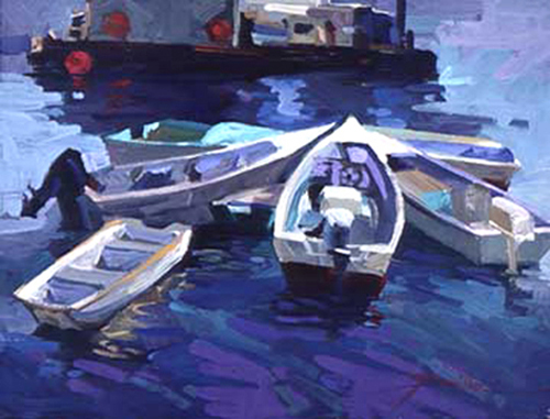 painting of moored rowboats by Betty Jean Billups