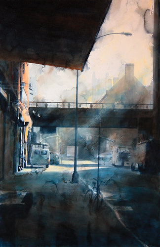 Watercolor painting of New York City in morning light
