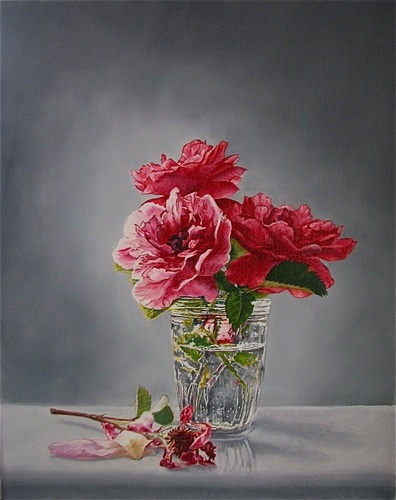 still life painting of spring roses by Gayle Isabelle Ford