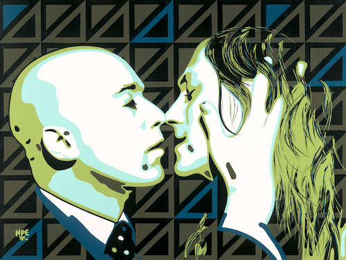 painting of two men kissing by Anita Nevar